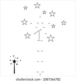 Magic Wand Icon Connect The Dots, Rod Used In Casting Magic Spells Vector Art Illustration, Puzzle Game Containing A Sequence Of Numbered Dots