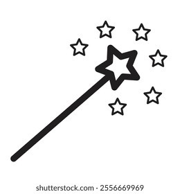 Magic wand icon design isolated on white background. Black and white stick with stars. EPS Vector illustration