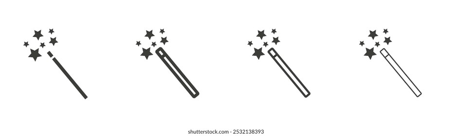 Magic wand icon in fill and three stroke sizes