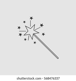 Magic wand icon flat. Black pictogram on grey background. Vector illustration symbol