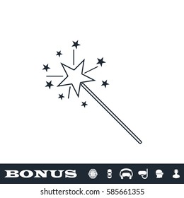 Magic wand icon flat. Black pictogram on white background. Vector illustration symbol and bonus button