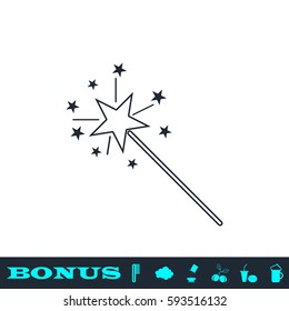 Magic wand icon flat. Black pictogram on white background. Vector illustration symbol and bonus button