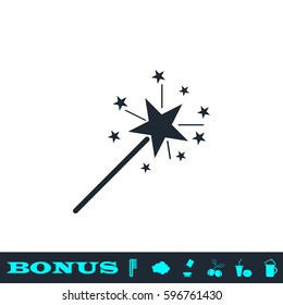 Magic wand icon flat. Black pictogram on white background. Vector illustration symbol and bonus button