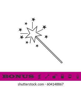 Magic wand icon flat. Black pictogram on white background. Vector illustration symbol and bonus button