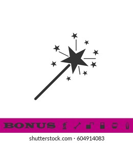Magic wand icon flat. Black pictogram on white background. Vector illustration symbol and bonus button