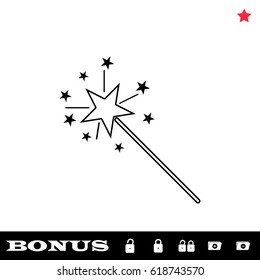Magic wand icon flat. Black pictogram on white background. Vector illustration symbol and bonus button open and closed lock, folder, star