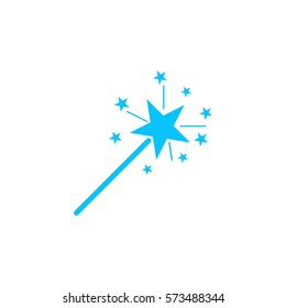 Magic wand icon flat. Blue pictogram on white background. Vector illustration symbol