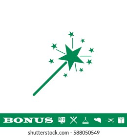 Magic wand icon flat. Green pictogram on white background. Vector illustration symbol and bonus button