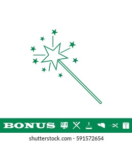 Magic wand icon flat. Green pictogram on white background. Vector illustration symbol and bonus button
