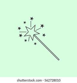 Magic wand icon flat. Grey vector symbol on green background