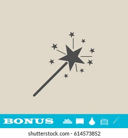 Magic wand icon flat. Grey pictogram on light background. Vector illustration symbol and bonus button real estate, ottoman, vase, tv, fishing rod