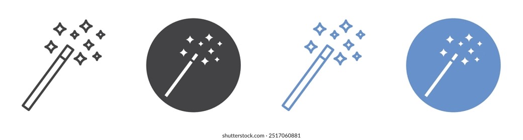 Conjunto de símbolos de línea plana de icono de varita mágica.