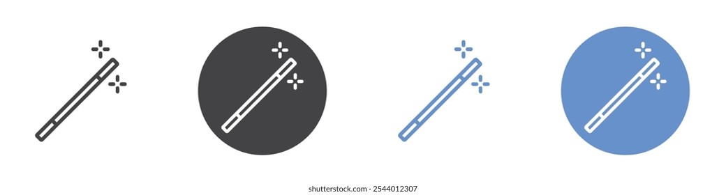 Ícone de varinha mágica Conjunto plano em preto e branco