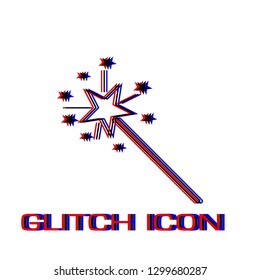 Magic wand icon flat. Simple pictogram - Glitch effect. Vector illustration symbol