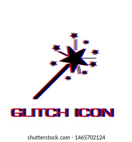 Magic wand icon flat. Simple pictogram - Glitch effect. Vector illustration symbol