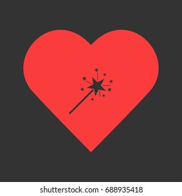 Magic wand icon flat. Simple pictogram on heart background. Vector illustration symbol
