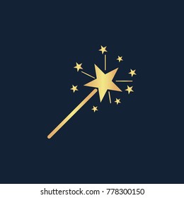 Magic wand icon flat. Simple gold pictogram on dark background. Vector illustration symbol