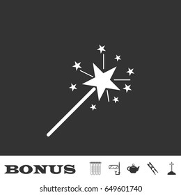 Magic wand icon flat. White pictogram on black background. Vector illustration symbol and bonus icons