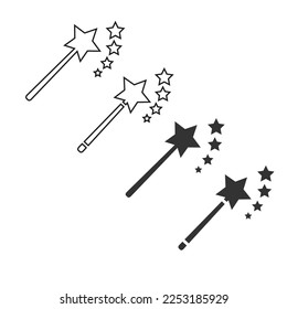 Icono de varita mágica. Línea de juego de imágenes e ilustración vectorial de fondo.