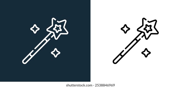 magic wand icon isolated on white and black colors. magic wand outline linear vector icon from magic collection for mobile apps, web and ui.