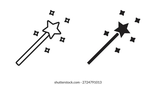 Icono de varita mágica en diseño de línea y colores sólidos en blanco y negro para diseños
