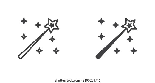 Magic wand icon, line and glyph version, outline and filled vector sign. linear and full pictogram. Symbol, logo illustration. Different style icons set