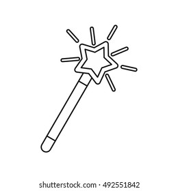 Magic wand icon in outline style isolated on white background. Tricks symbol vector illustration