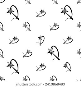 Magic Wand Icon Seamless Pattern, Rod Used In Casting Magic Spells Vector Art Illustration