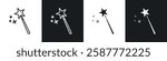 Magic wand icon set black and white colors. Graphic Vector icons pack