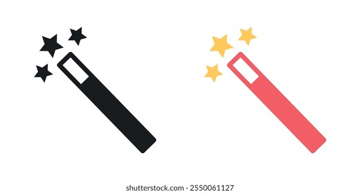 Magic wand icon set in black and colored version