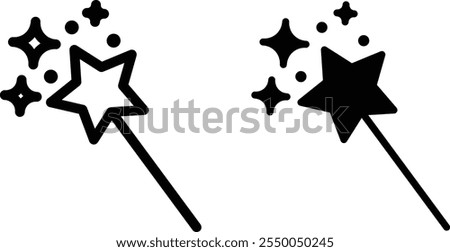 Magic wand Icon set in black filled and line.