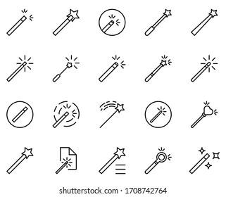 Magic wand icon set. Collection of high quality outline web pictograms in modern flat style. Black Magic wand symbol for web design and mobile app on white background. Line logo EPS10
