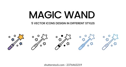 Magic Wand icon set, Halloween party decorations linear style signs for web and app. Vector graphics isolated on white background. Stock illustration