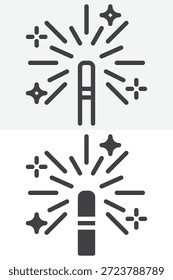 Ícone de varinha mágica definido em estilo de linha e sólido. Contorno e sinal de vetor preenchido com traçado editável, ícone de símbolo de brilho para desejos, feitiços e design de fantasia.