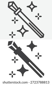 Magic wand icon set in line and solid style. Outline and filled vector sign with editable stroke, spell symbol icon for wizardry, wishes and fantasy graphics.