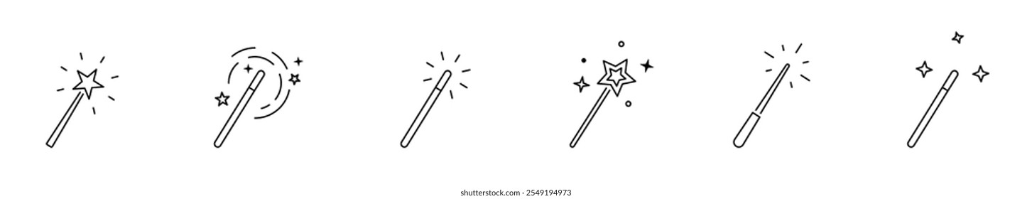 Magic wand icon set. Magical wand symbols. Vector icons