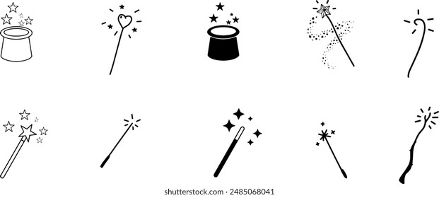 magic wand icon set and sparkle stars icon