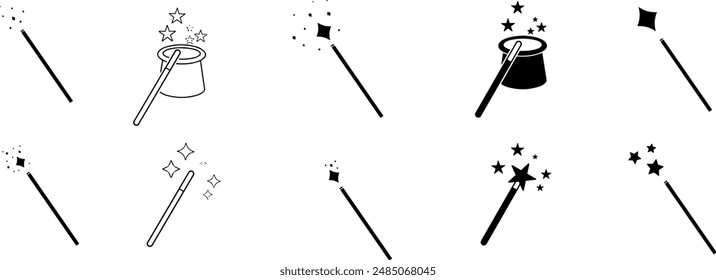 Zauberstab-Symbol-Set und Funkel Sterne-Symbol