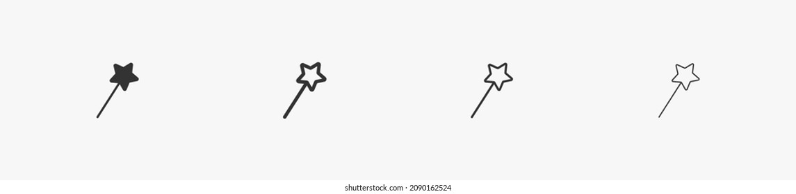 Magic wand icon set. Magic wand with star line icon set for magic and fantasy. Vector magic symbol