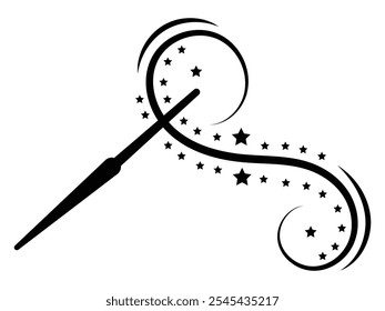 Magic wand icon. Magic wand silhouette in simple style shiny stick icon for print and design, hand drawn. Simple logo or button for websites isolated elements on white background. Vector illustration.