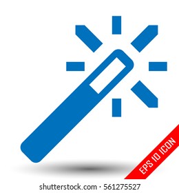 Magic wand icon. Simple flat logo of magic wand on white background. Vector illustration.