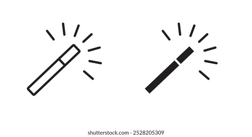 Ícone de varinha mágica no estilo sólido e traçado.