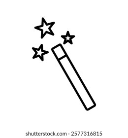 magic wand icon with star, simple flat style, logo sign symbol vector illustration pictogram, isolated on white for mobile app