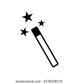 magic wand icon with star, simple flat style, logo sign symbol vector illustration pictogram, isolated on white for mobile app