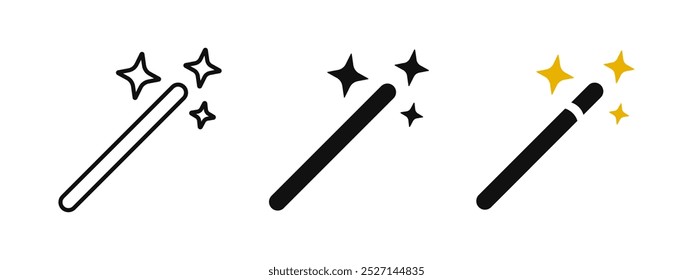 Magic wand icon. Magic stick tool button. Photo filter editing enhance tool symbol. Sparkling fairy wand with bleaching stars. Illusion sign. Miracle pictogram. Magician enchantment concept isolated.