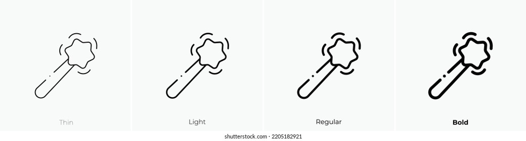 Zauberstabsymbol. Thin, hellrosa und feines Design einzeln auf weißem Hintergrund