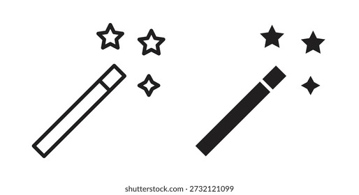 Icono de varita mágica. Ilustración vectorial, plano y carrera