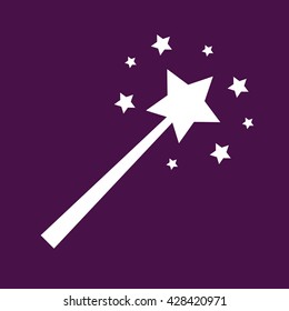 Magic wand icon vector illustration. Purple background