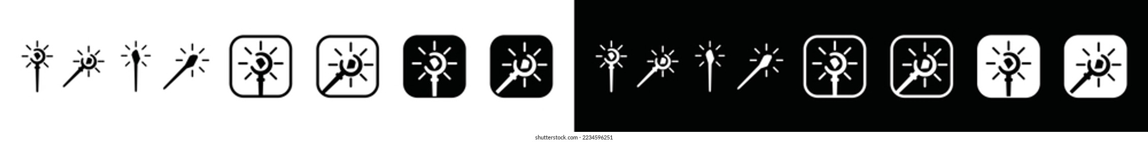 Magic wand icon vector. Mage hero game character icon in the square button for app or website, symbol illustration