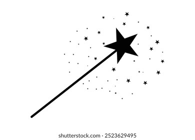 Icono de varita mágica, Vector con estrellas. Silueta de varita mágica, símbolo. Ilustración vectorial.